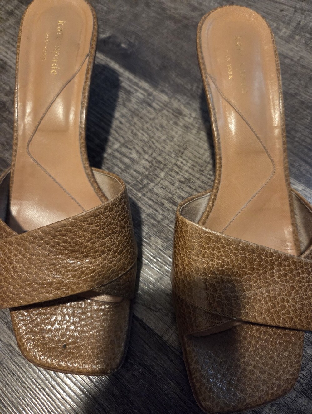 kate spade Tan Leather Crossover Slide Mules